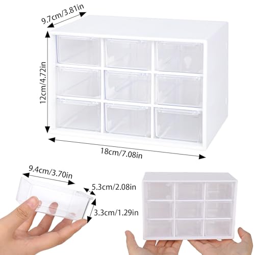 2er-Pack Bastelbox Aufbewahrung Schublade Sortierkasten Desktop Schublade Organizer Mit 9 Schubladen Mini Herausnehmbarer Durchsichtige & Weiße Schubladenbox Für Bürobedarf & Zubehör