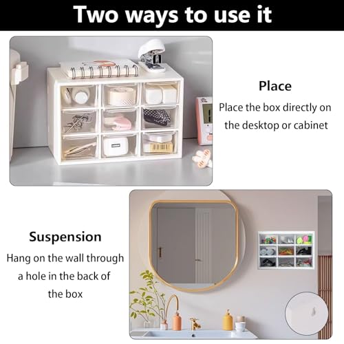 2er-Pack Bastelbox Aufbewahrung Schublade Sortierkasten Desktop Schublade Organizer Mit 9 Schubladen Mini Herausnehmbarer Durchsichtige & Weiße Schubladenbox Für Bürobedarf & Zubehör