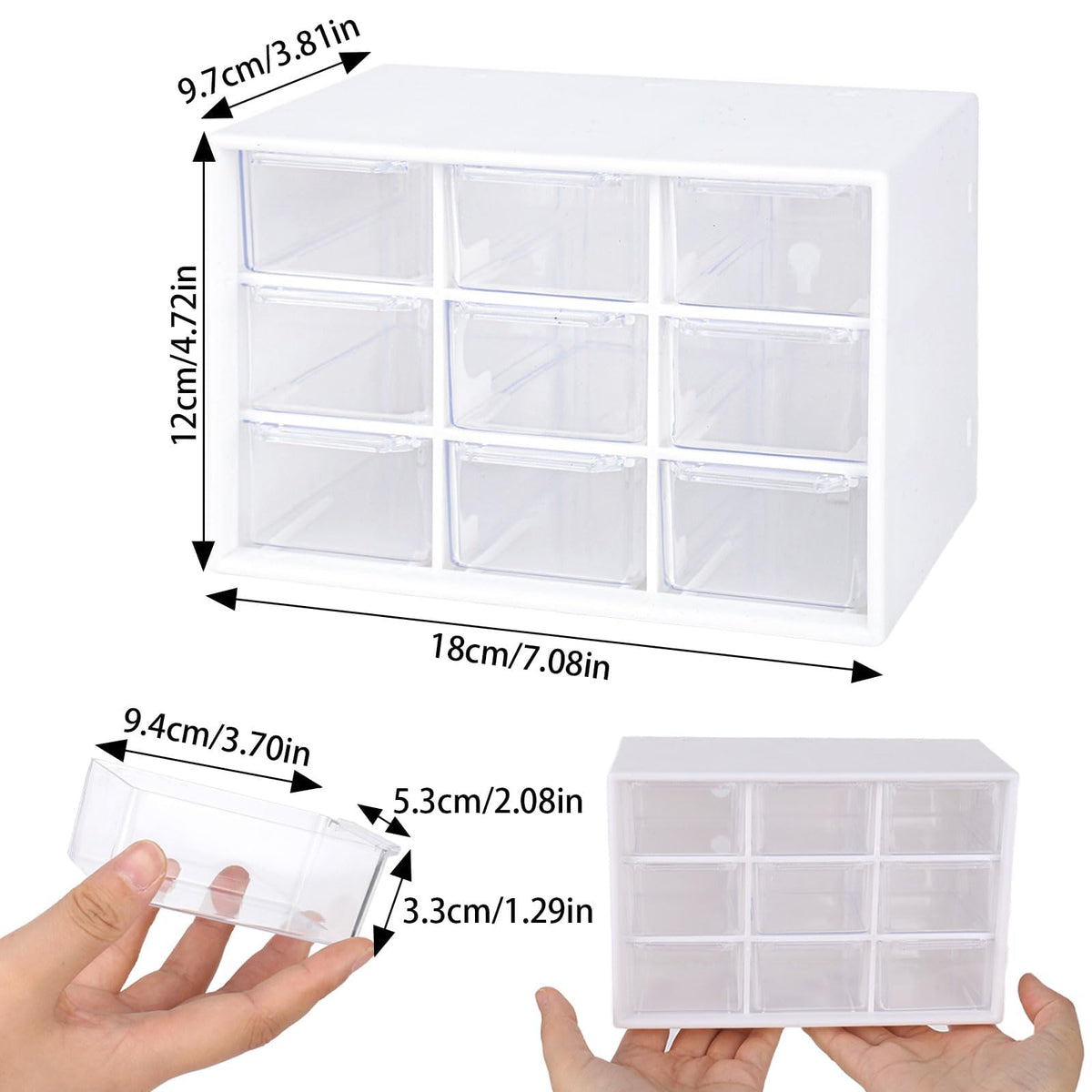 2er-Pack Bastelbox Aufbewahrung Schublade Sortierkasten Desktop Schublade Organizer Mit 9 Schubladen Mini Herausnehmbarer Durchsichtige & Weiße Schubladenbox Für Bürobedarf & Zubehör