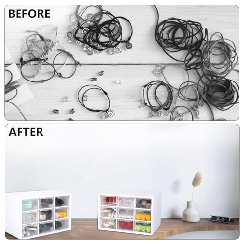 2er-Pack Bastelbox Aufbewahrung Schublade Sortierkasten Desktop Schublade Organizer Mit 9 Schubladen Mini Herausnehmbarer Durchsichtige & Weiße Schubladenbox Für Bürobedarf & Zubehör