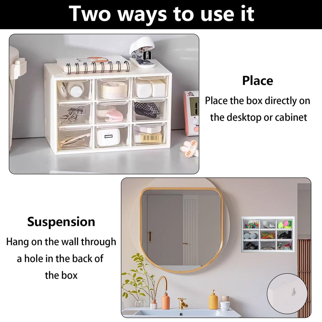 2er-Pack Bastelbox Aufbewahrung Schublade Sortierkasten Desktop Schublade Organizer Mit 9 Schubladen Mini Herausnehmbarer Durchsichtige & Weiße Schubladenbox Für Bürobedarf & Zubehör