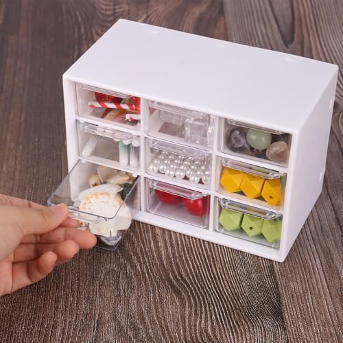 2er-Pack Bastelbox Aufbewahrung Schublade Sortierkasten Desktop Schublade Organizer Mit 9 Schubladen Mini Herausnehmbarer Durchsichtige & Weiße Schubladenbox Für Bürobedarf & Zubehör