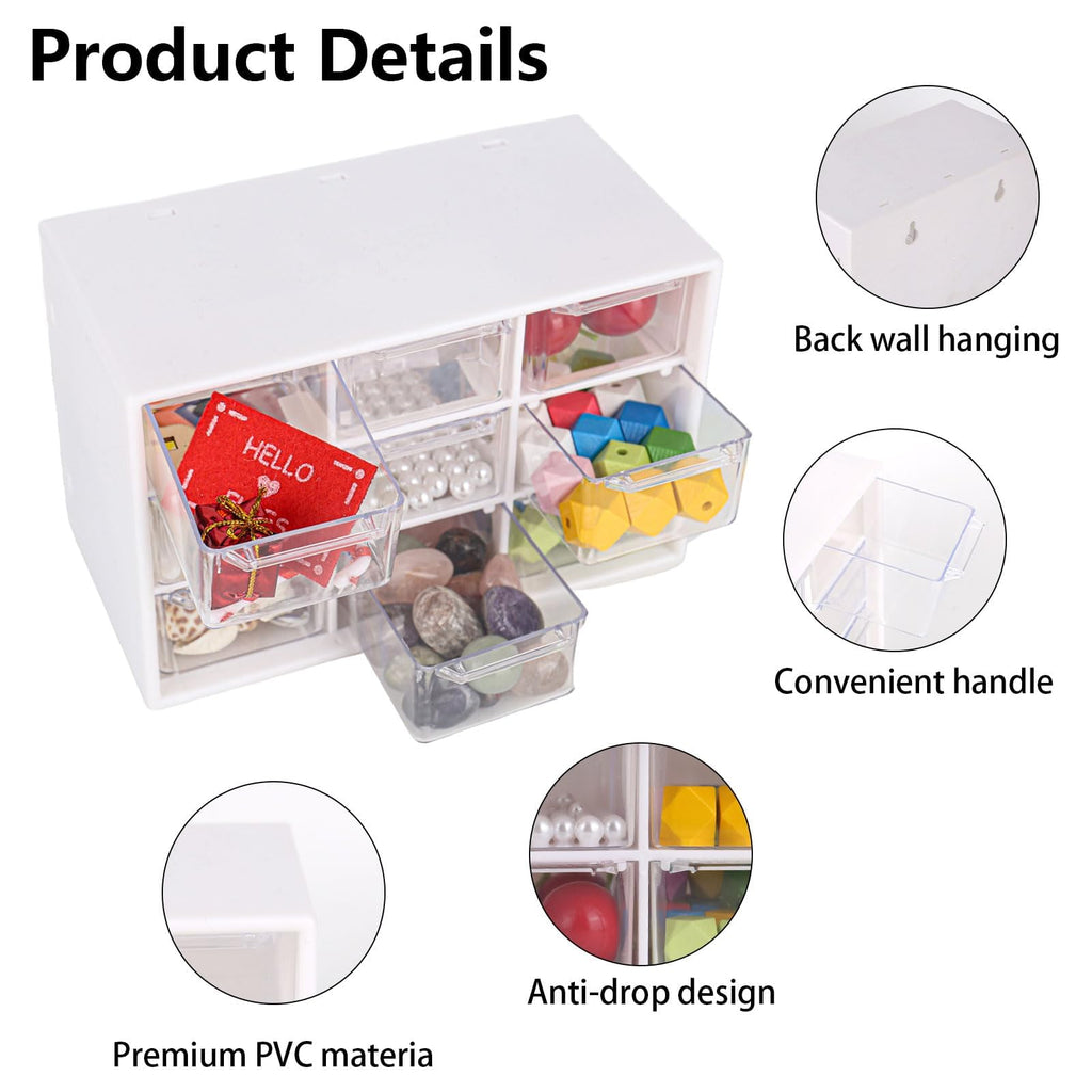 2er-Pack Bastelbox Aufbewahrung Schublade Sortierkasten Desktop Schublade Organizer Mit 9 Schubladen Mini Herausnehmbarer Durchsichtige & Weiße Schubladenbox Für Bürobedarf & Zubehör
