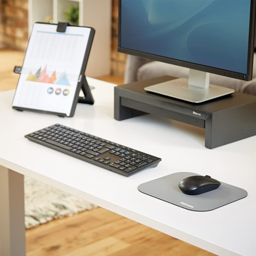 Fellowes Mauspad aus Schaumstoff, Mousepad mit Rutschfester Unterseite, langlebige Polyesteroberfläche, aus 50% recyceltem Material, Maße: 18,6 x 22,4 x 0,6 cm, Farbe: grau