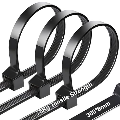 Kabelbinder Schwarz 8 mm, UV Beständig, 100 Stück, 75 kg Zugfestigkeit, Selbsthemmend für Kabelmanagement, Gartenarbeit, Wohnen, Werkstätten