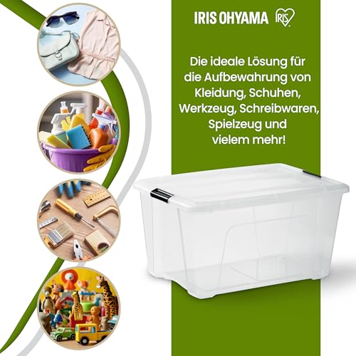 Iris Ohyama Aufbewahrungsboxen mit Deckel, 45L, 4er-Set, Transparent, Sicherer Verschluss, Stapelbar, Griffe, Schlafzimmer, Schrank, Büro, Organisation, BPA-freies Plastik, Ordnungsboxen, BSB-50