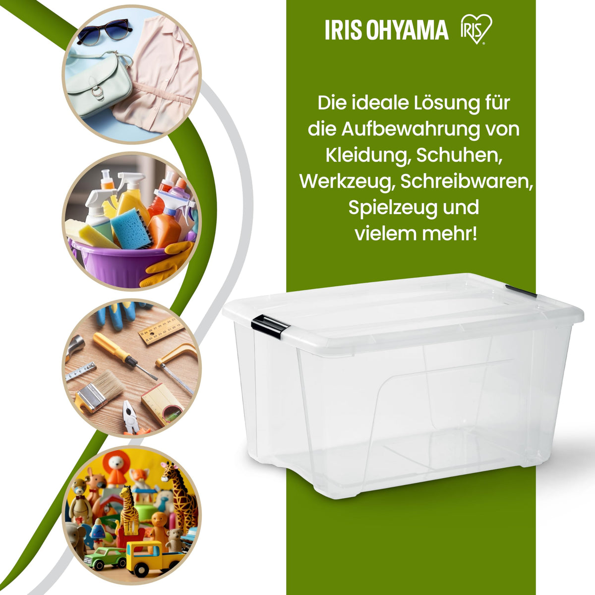Iris Ohyama Aufbewahrungsboxen mit Deckel, 45L, 4er-Set, Transparent, Sicherer Verschluss, Stapelbar, Griffe, Schlafzimmer, Schrank, Büro, Organisation, BPA-freies Plastik, Ordnungsboxen, BSB-50