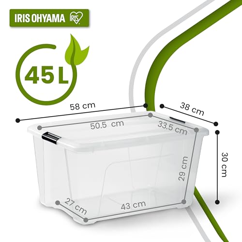 Iris Ohyama Aufbewahrungsboxen mit Deckel, 45L, 4er-Set, Transparent, Sicherer Verschluss, Stapelbar, Griffe, Schlafzimmer, Schrank, Büro, Organisation, BPA-freies Plastik, Ordnungsboxen, BSB-50
