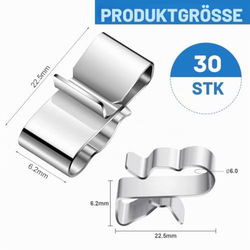 Solarkabel Kabelclips, Solarpanel Kabelklemmen, Anhänger Drahtclips, Edelstahl Solar PV Klemmen für Kabel Management 30 Stück, 22,5 mm