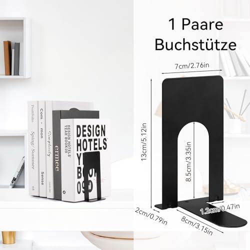 2Pcs Buchstütze Metall, 80x70 x130mm Buchstützen, Bücherhalter für Bücher