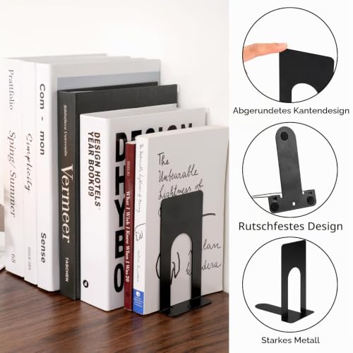 2Pcs Buchstütze Metall, 80x70 x130mm Buchstützen, Bücherhalter für Bücher