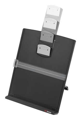 3M, Desktop-Dokumentenhalter Kopierhalter, DH340MB, Verstellbarer Clip, Dokumente im Hoch- und Querformat einfach Betrachten, Untere Leiste hält bis zu 150 Blätter sicher an Ort und Stelle, Schwarz