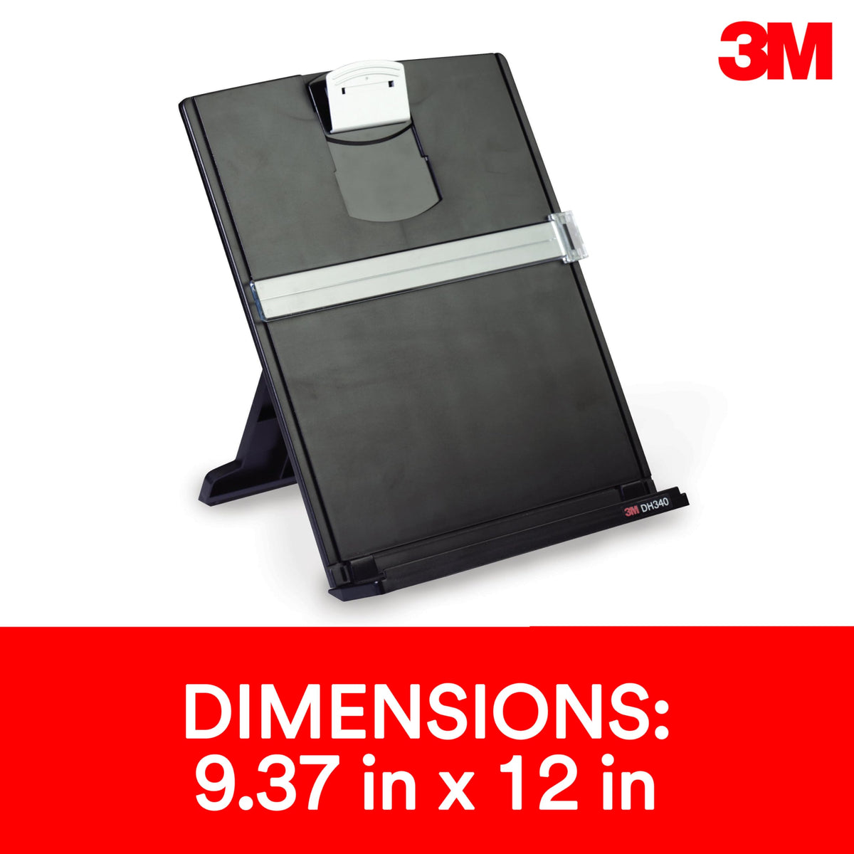 3M, Desktop-Dokumentenhalter Kopierhalter, DH340MB, Verstellbarer Clip, Dokumente im Hoch- und Querformat einfach Betrachten, Untere Leiste hält bis zu 150 Blätter sicher an Ort und Stelle, Schwarz