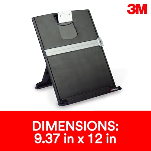 3M, Desktop-Dokumentenhalter Kopierhalter, DH340MB, Verstellbarer Clip, Dokumente im Hoch- und Querformat einfach Betrachten, Untere Leiste hält bis zu 150 Blätter sicher an Ort und Stelle, Schwarz