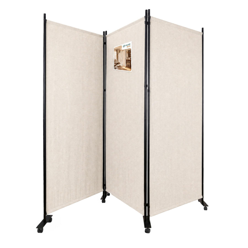VOUNOT® Paravent Raumteiler 3 Teilig auf Rollen Freistehend Stoff Trennwand Klappbar Sichtschutz Stellwand für Balkon Wohnzimmer Schlafzimmer und Büro 262 x 30 x 180 cm Beige