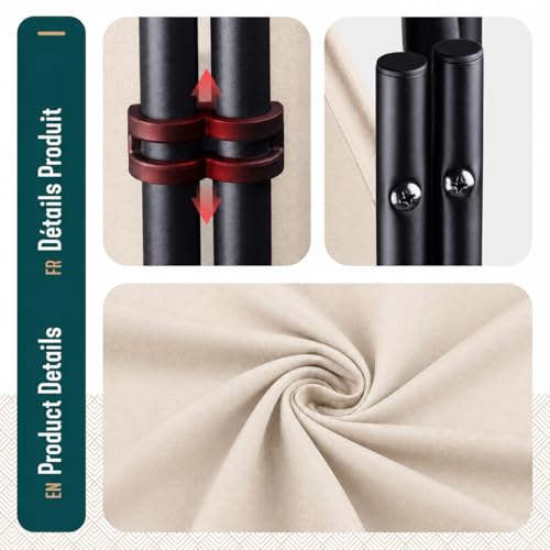 VOUNOT® Paravent Raumteiler 3 Teilig auf Rollen Freistehend Stoff Trennwand Klappbar Sichtschutz Stellwand für Balkon Wohnzimmer Schlafzimmer und Büro 262 x 30 x 180 cm Beige