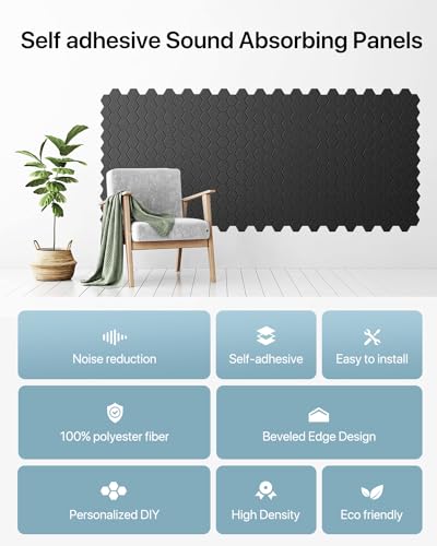 Soundsbay Akustikpaneele Selbstklebend Wabe 12 Stück Schwarz 30x30x0.9cm