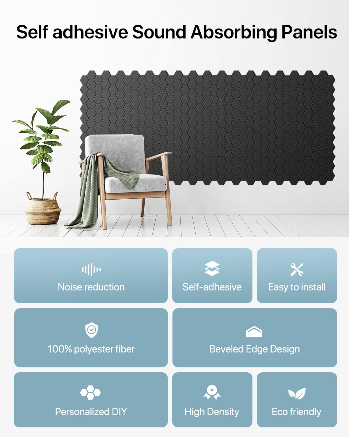 Soundsbay Akustikpaneele Selbstklebend Wabe 12 Stück Schwarz 30x30x0.9cm