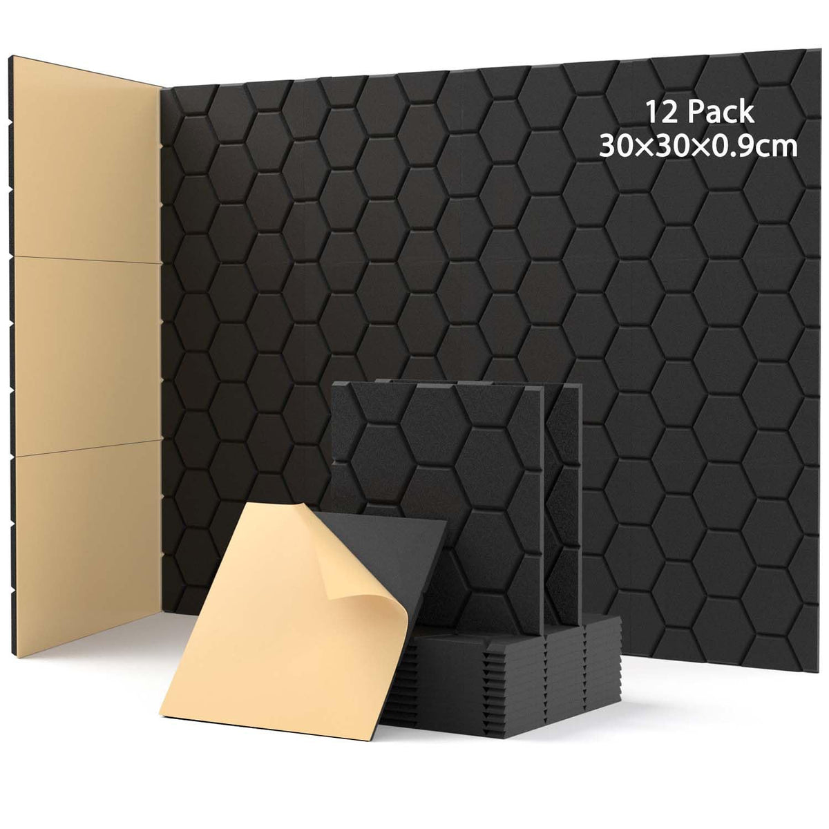 Soundsbay Akustikpaneele Selbstklebend Wabe 12 Stück Schwarz 30x30x0.9cm