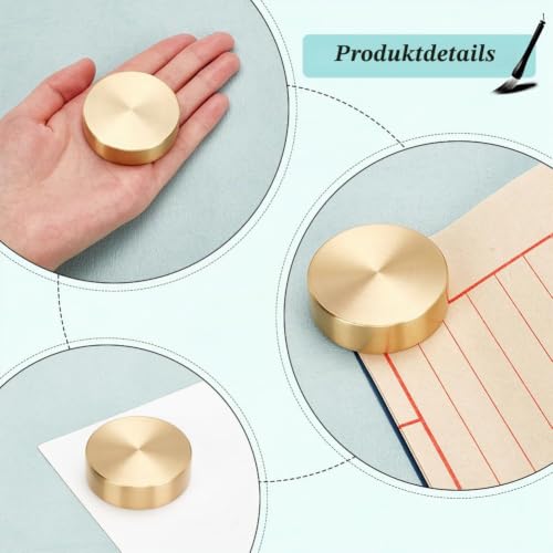 PH PandaHall Runder Block Briefbeschwerer Chinesischer Kalligraphie Briefbeschwerer Messing Goldener Papierbeschwerer Hält Papier Flach Für Den Schreibtisch Zuhause Büro Frühlingsfest 5x1.5cm