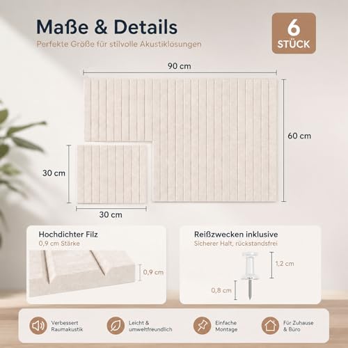 Filz Pinnwand 90 x 60 cm, 6er Set Beige