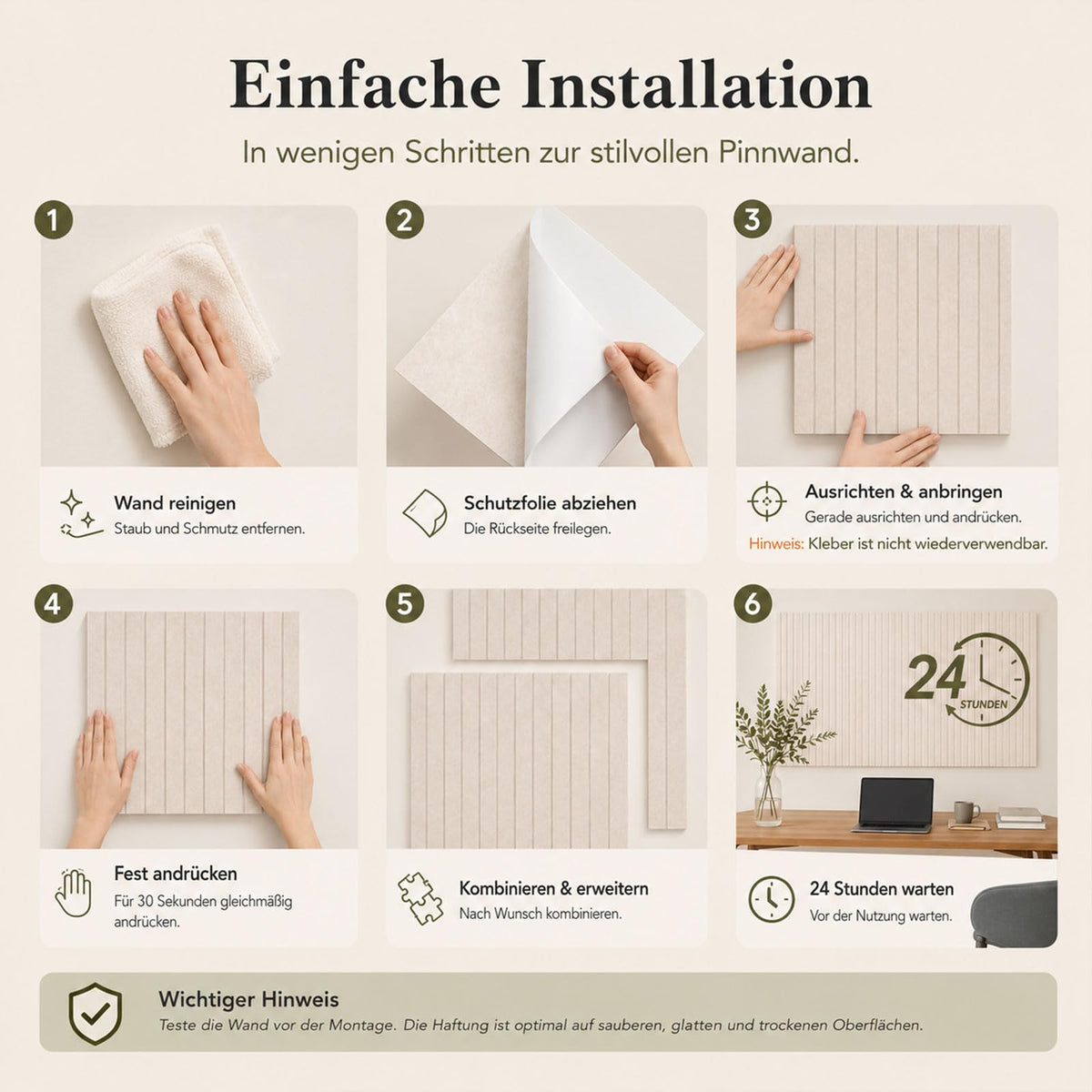Filz Pinnwand 90 x 60 cm, 6er Set Beige
