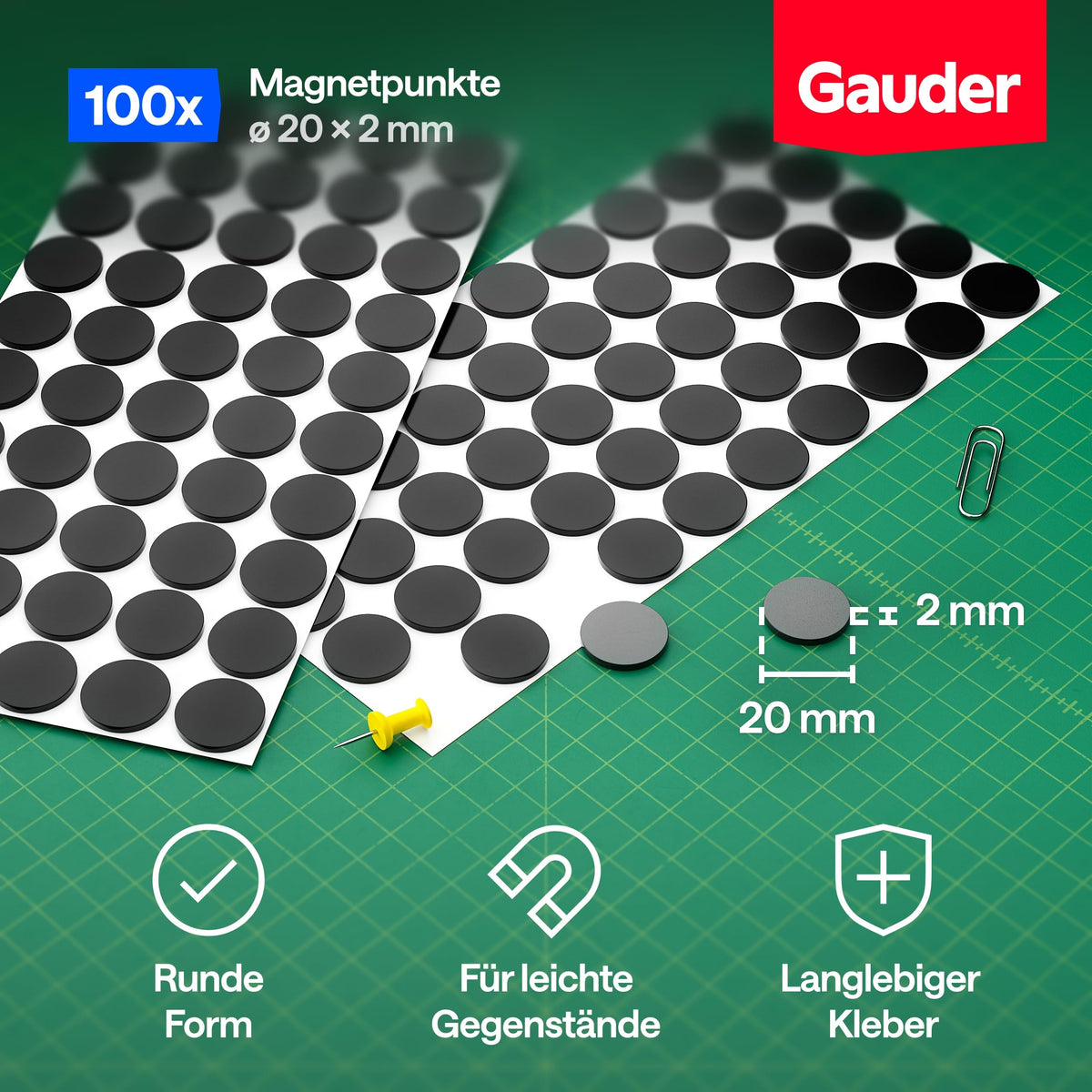 GAUDER Magnetpunkte selbstklebend stark, runde Magnete (20x2mm - 100 STK)