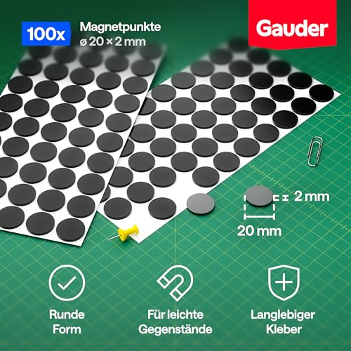 GAUDER Magnetpunkte selbstklebend stark, runde Magnete (20x2mm - 100 STK)