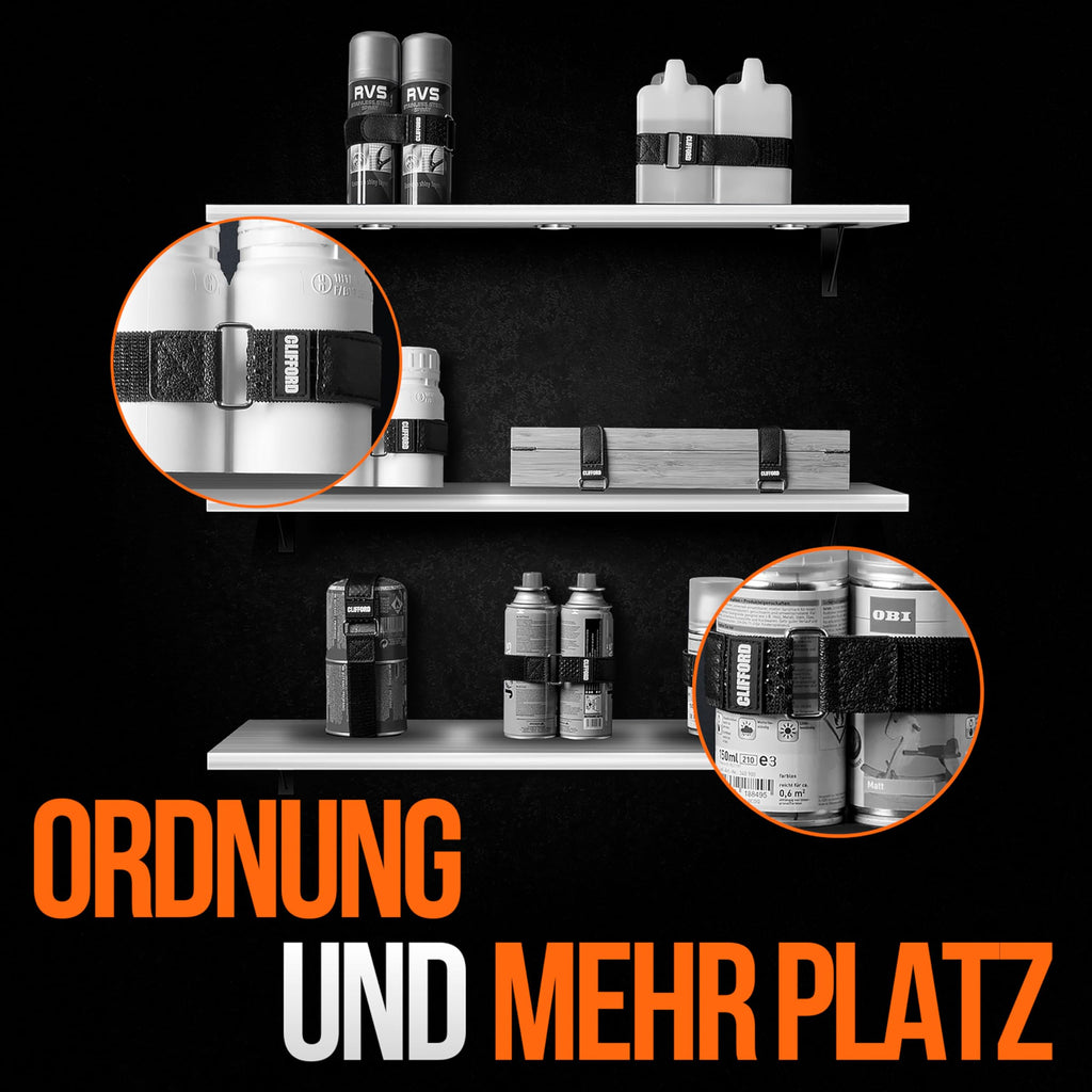 CLIFFORD Elastisches Klettband mit Silikon-Grip & Premium-Klett - Rutschfeste Hosenklammer für Fahrrad, bequem verstellbar, hautfreundlich - vielseitiges Klettverschluss Band für Haushalt & Kabel