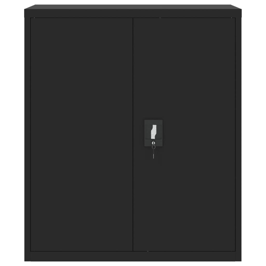 Aktenschrank Schwarz aus pulverbeschichtetem Stahl 90x40x105 cm mit 2 Einlegeböden abschließbar für Büro Arbeitszimmer Homeoffice zur sicheren Archivierung von Dokumenten und Ordnern