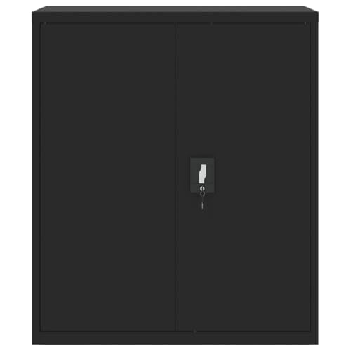 Aktenschrank Schwarz aus pulverbeschichtetem Stahl 90x40x105 cm mit 2 Einlegeböden abschließbar für Büro Arbeitszimmer Homeoffice zur sicheren Archivierung von Dokumenten und Ordnern
