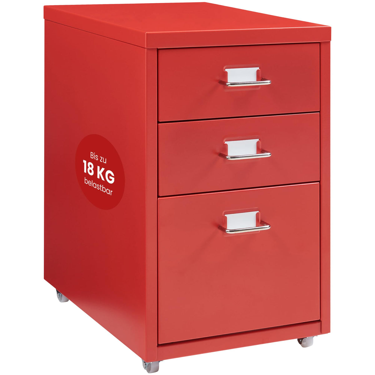 [en.casa] Rollcontainer Kökar Schubladenschrank Metall Aktenschrank mit 3 Schubladen Bürowagen mit Rollen für Arbeitszimmer 48 x 28 x 41 cm Rot
