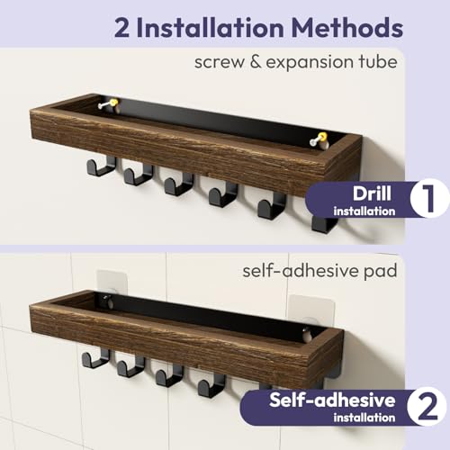 SWTYMIKI Schlüsselbrett mit Holztablett und 6 Haken - Multifunktionales Schlüsselhalter/Schlüsselboard, Schlüsselbrett mit Ablage für Flur, Schlafzimmer & Küche, Hängen Küchenbesteck
