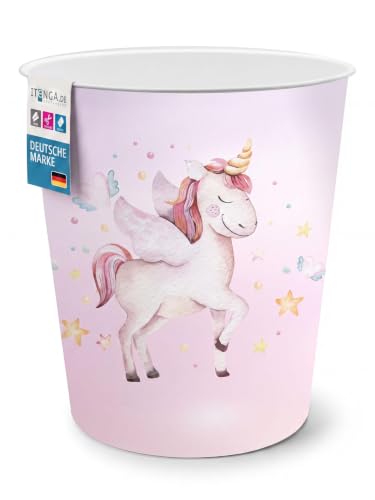 itenga Papierkorb für Kinder mit Motiv - rund ca. 11 Liter - Mülleimer fürs Kinderzimmer - stabiler Kunststoff (Einhorn)