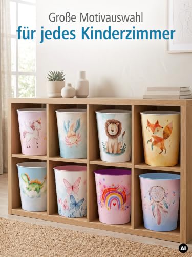itenga Papierkorb für Kinder mit Motiv - rund ca. 11 Liter - Mülleimer fürs Kinderzimmer - stabiler Kunststoff (Einhorn)