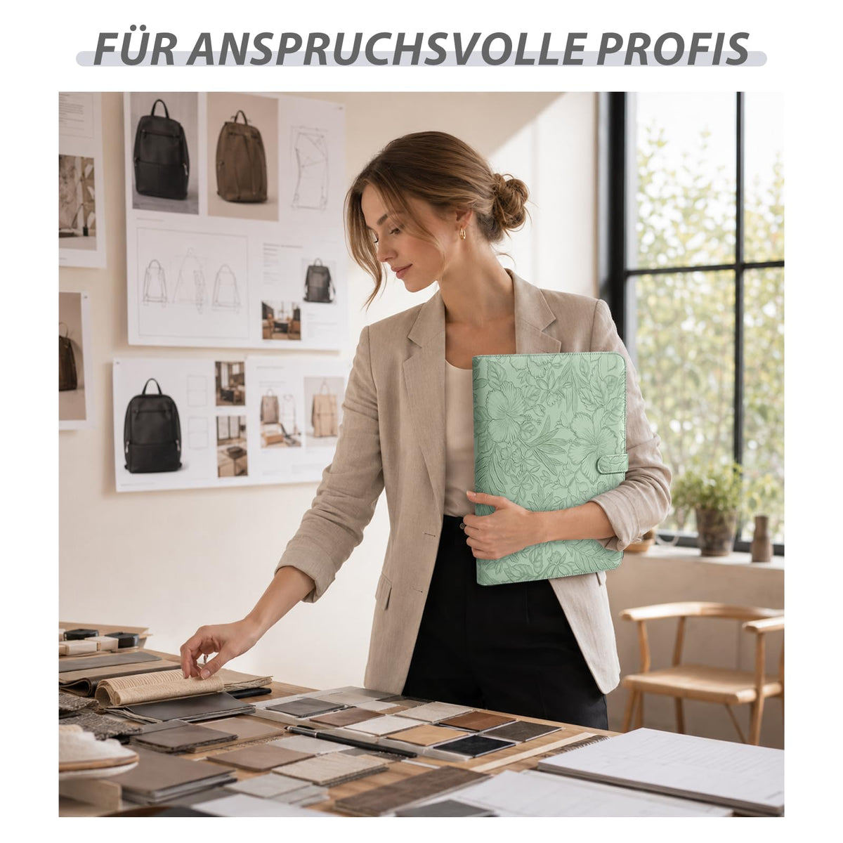 Leathario Schreibmappe A4 Konferenzmappe Klemmbrett Grün