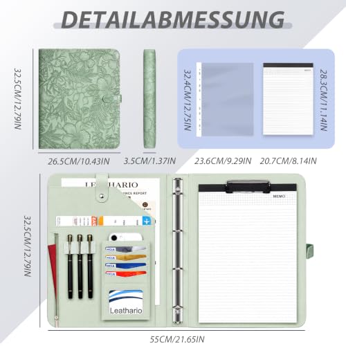 Leathario Schreibmappe A4 Konferenzmappe Klemmbrett Grün