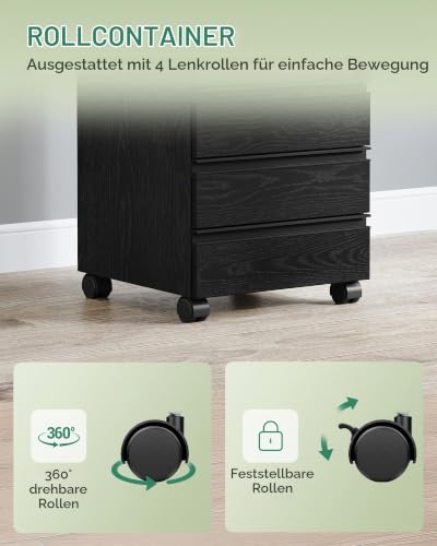Hzuaneri Rollcontainer 40x40x70cm 5 Schubladen schwarz