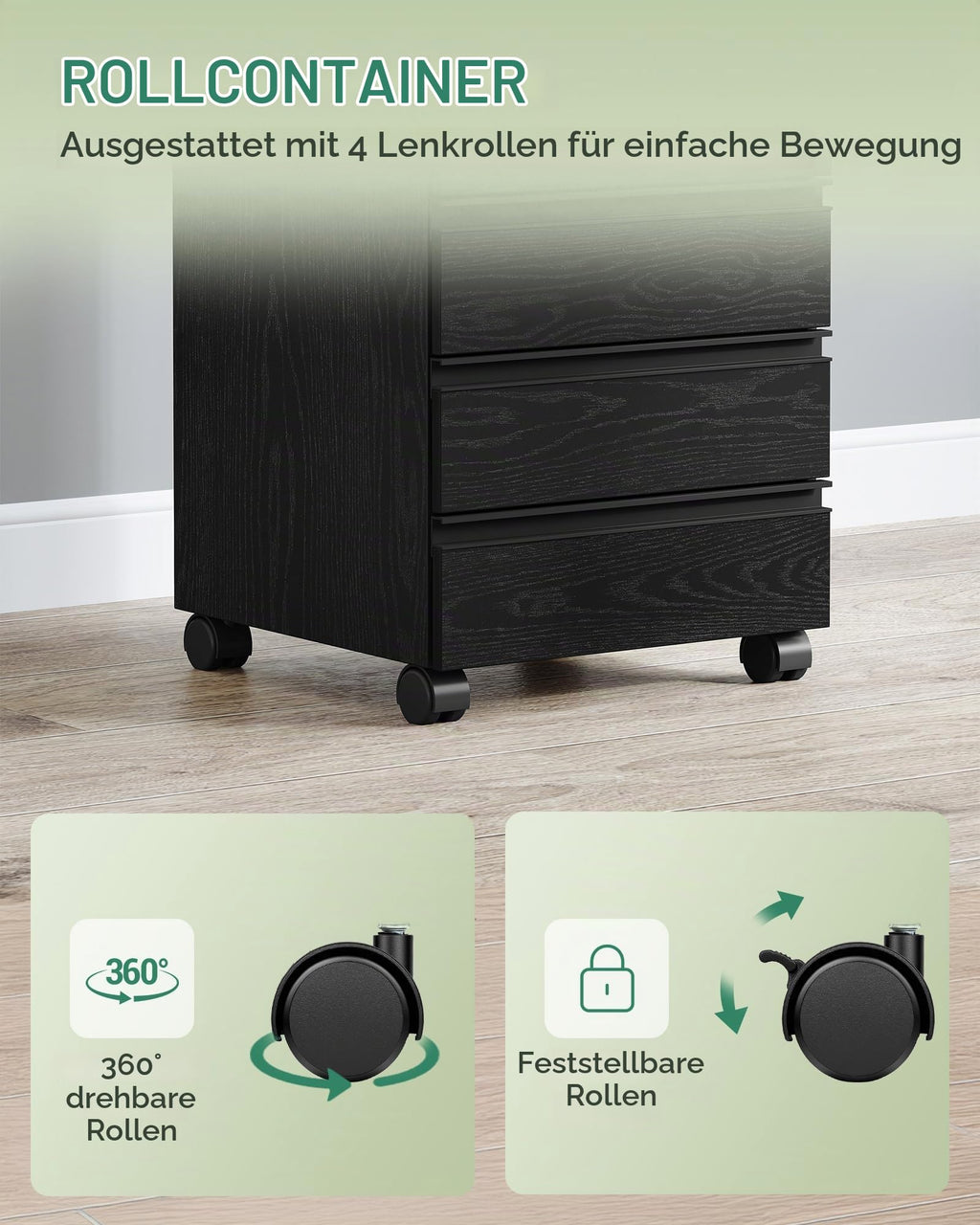 Hzuaneri Rollcontainer 40x40x70cm 5 Schubladen schwarz