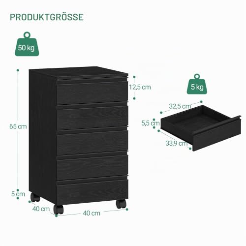 Hzuaneri Rollcontainer 40x40x70cm 5 Schubladen schwarz