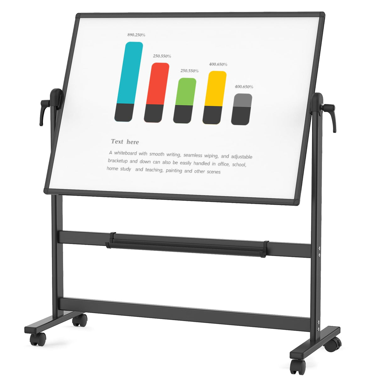VIZ-PRO Drehbares Mobiles Whiteboard 120 x 90 cm, Doppelseitig Magnetisch