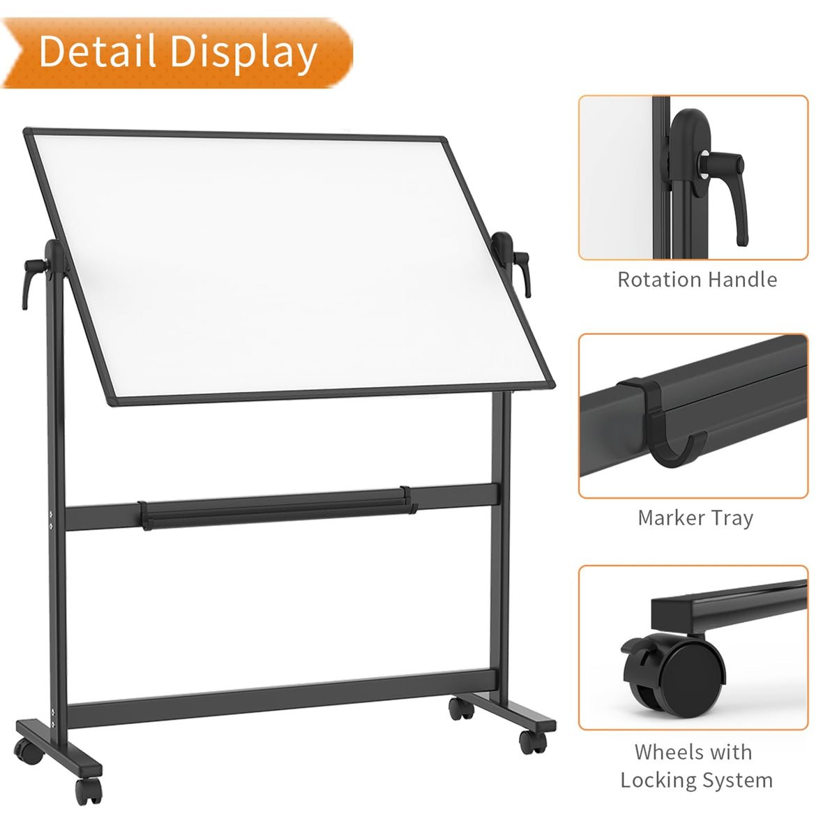 VIZ-PRO Drehbares Mobiles Whiteboard 120 x 90 cm, Doppelseitig Magnetisch