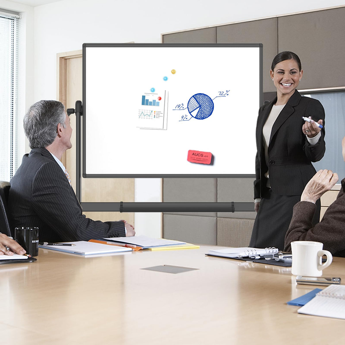 VIZ-PRO Drehbares Mobiles Whiteboard 120 x 90 cm, Doppelseitig Magnetisch
