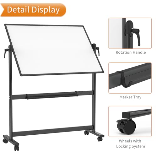 VIZ-PRO Drehbares Mobiles Whiteboard 120 x 90 cm, Doppelseitig Magnetisch