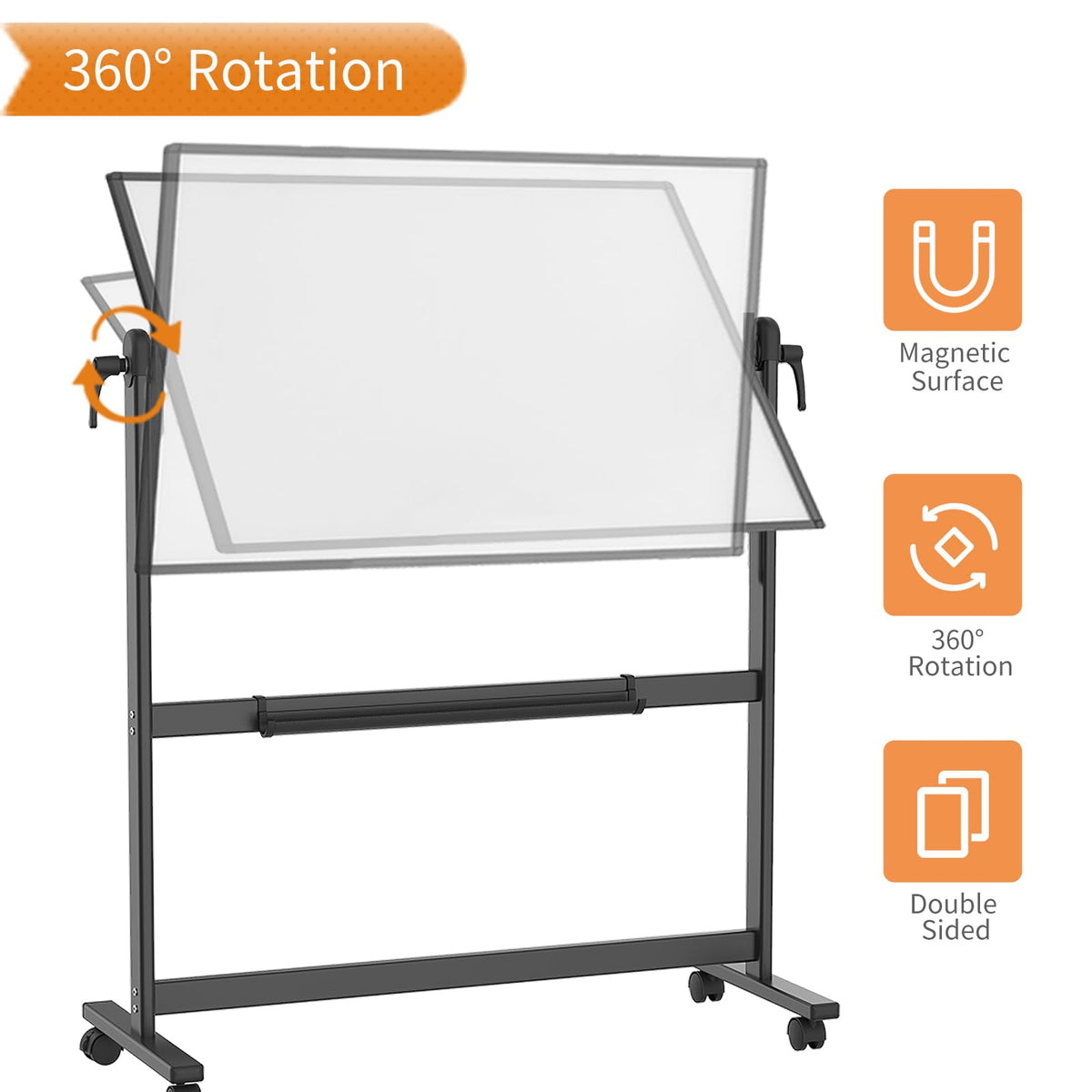 VIZ-PRO Drehbares Mobiles Whiteboard 120 x 90 cm, Doppelseitig Magnetisch