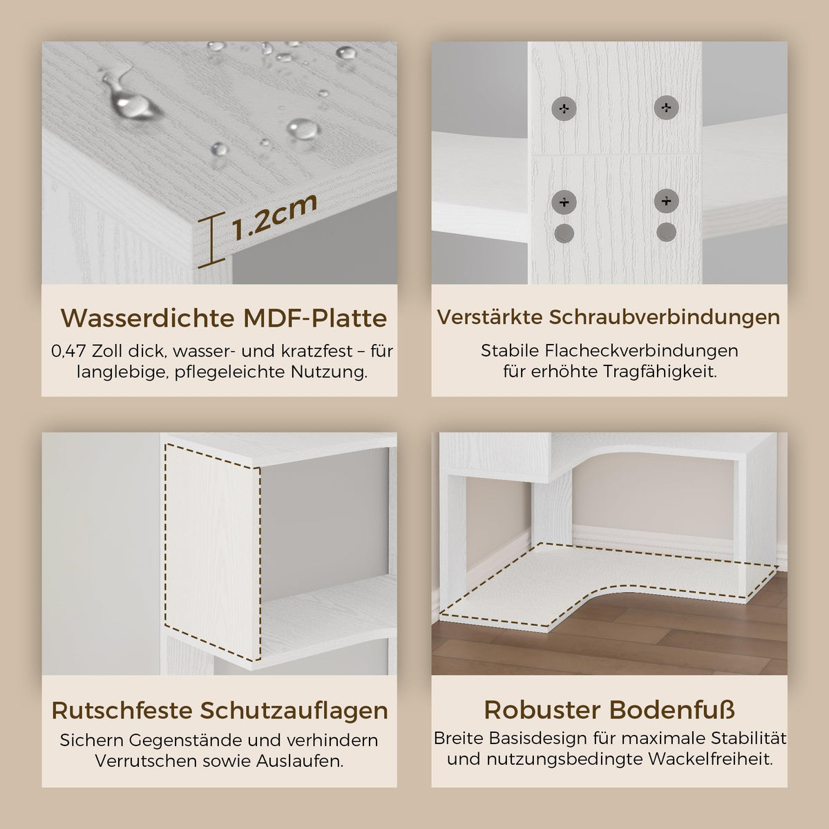 IRONCK Bücherregal 6 Ebenen Eckregal 204cm Hoch L-förmiges Standregal mit Schutzleiste, Holz offenes Regal & Aufbewahrungsregal für Wohnzimmer, Büro, Schlafzimmer, Weiß
