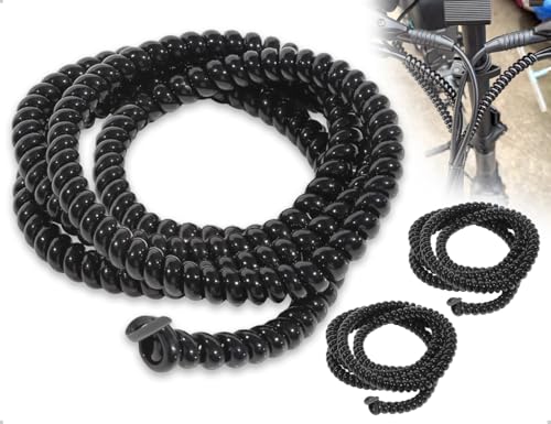 2 Stück Spiral Kabelschlauch,Flexibler Kabelschutz,E Scooter Zubehör,verwendet für Fahrrad Heimkino Büro Arbeitsplatz Audiogeräte DIY Projekte(Schwarz)