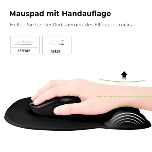 EooCoo Ergonomisches Mauspad mit Gelkissen, Mousepad Gaming, Schwarz