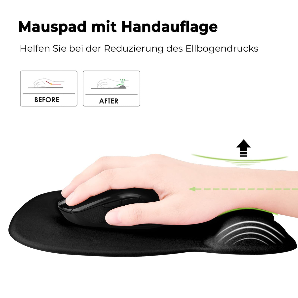 EooCoo Ergonomisches Mauspad mit Gelkissen, Mousepad Gaming, Schwarz