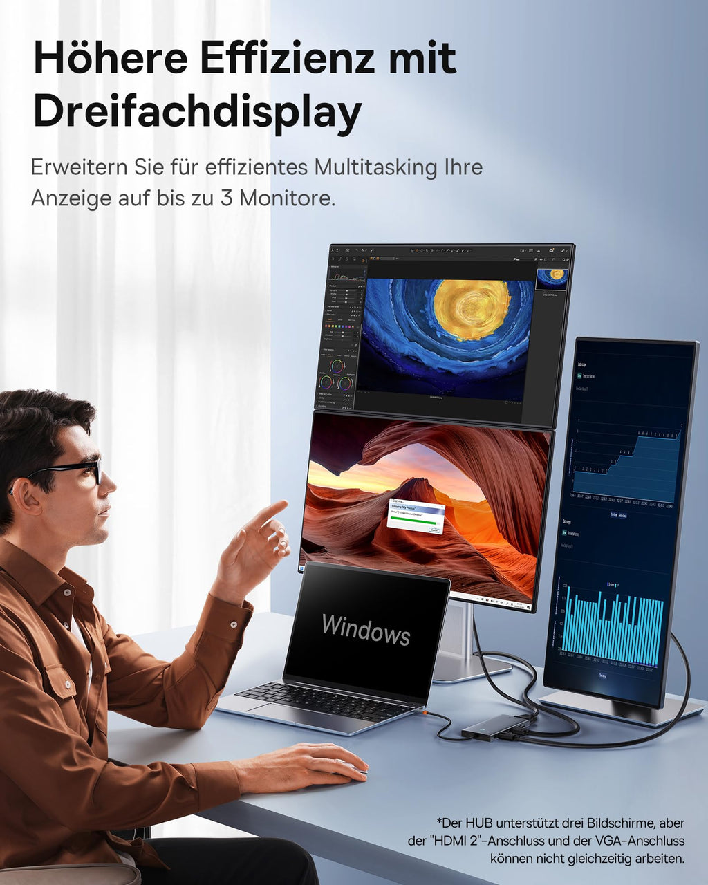 【Chip-Optimiert】Baseus USB C Docking Station 3 Monitore, 13-in-1 USB C Hub mit 2 HDMI 4K@60Hz, DisplayPort 4K@60Hz, VGA, USB 3.1 10 Gbps, PD 100W und Ethernet für Dell/HP/Lenovo/Surface Laptop